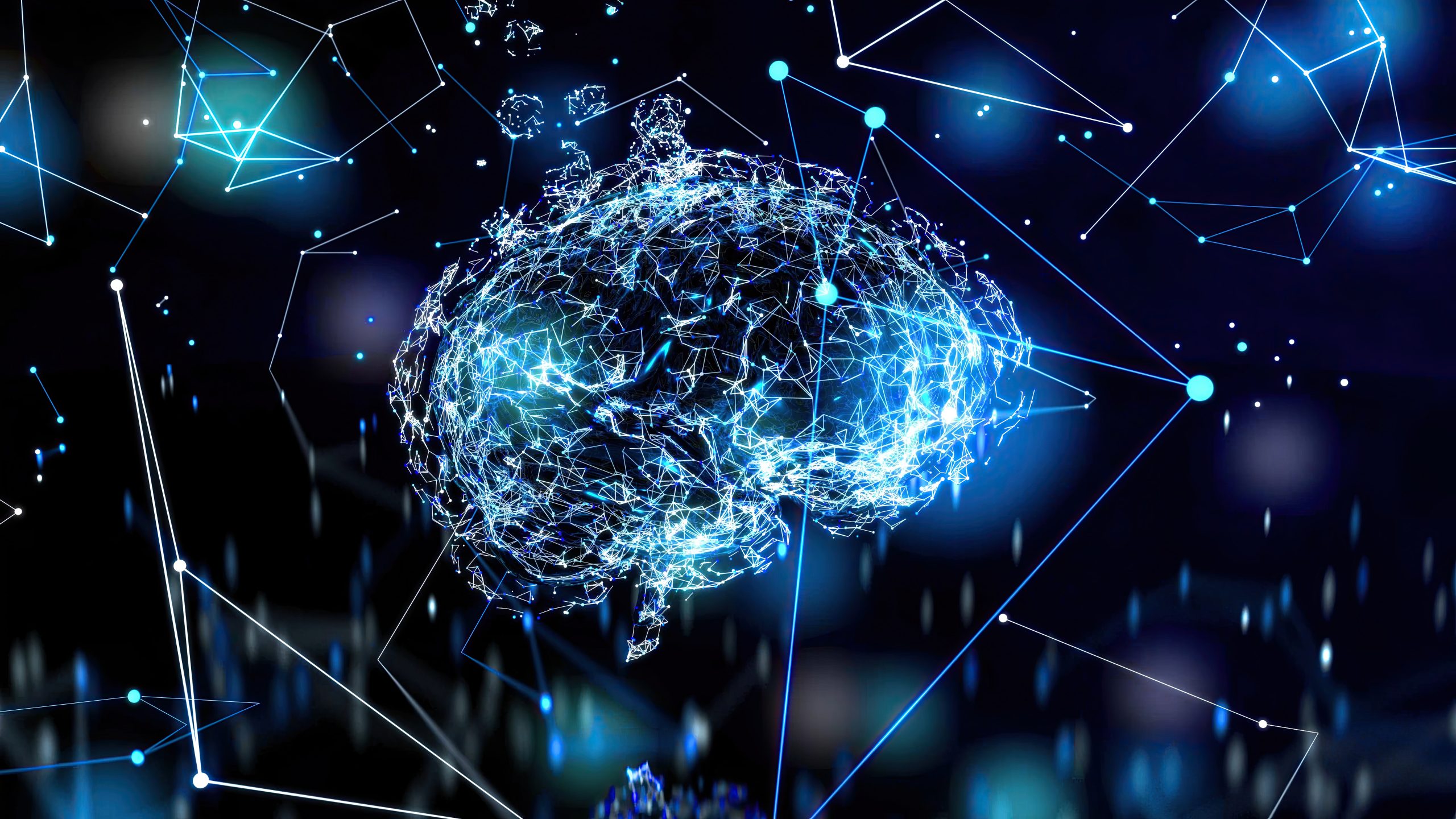 Ein menschliches Gehirn, dargestellt als neuronales Netzwerk