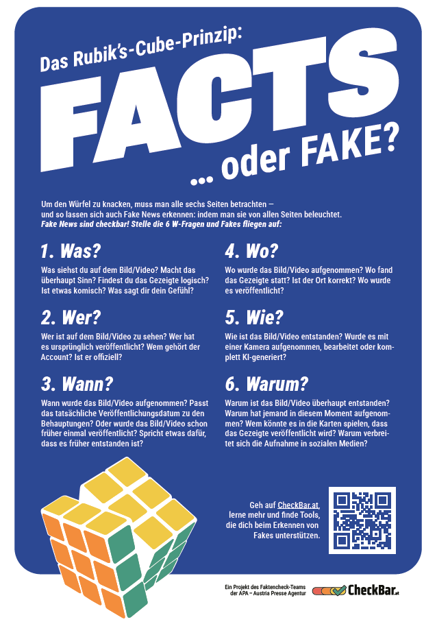 Hier ist ein Poster mit den W-Fragen des Faktencheckens