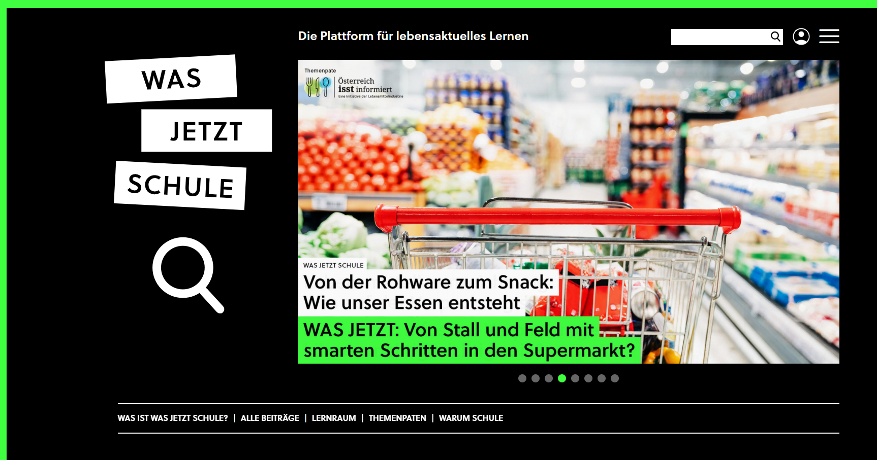 Hier ist ein Screenshot der Website "Was jetzt Schule" zu sehen.