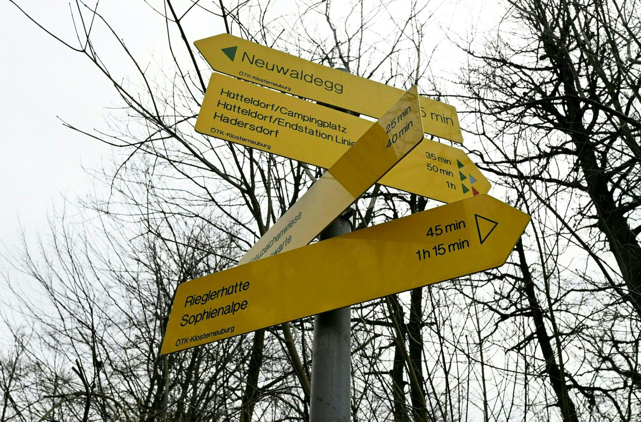 Das Bild zeigt mehrere Wegweiser auf einem Wanderweg